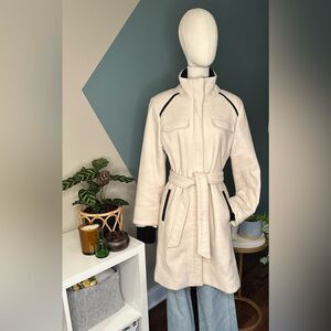 Vince Camuto Single Breasted Wool Belted Zip Front Funnel Neck Walker Coat - M